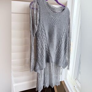 Gray Knit Sweater vest with Lace dress set